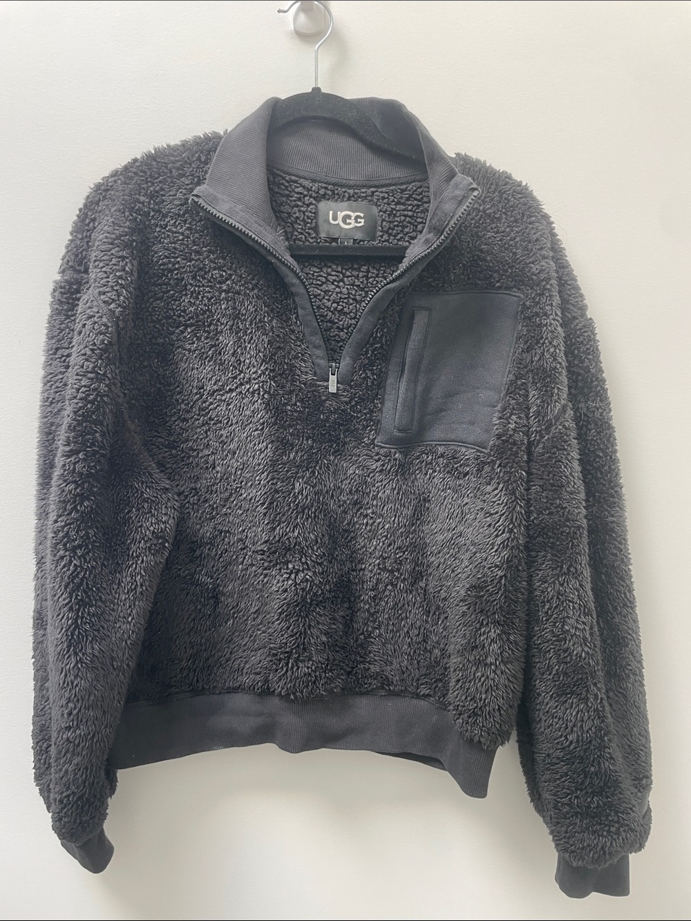 UGG Janeann Sherpa Teddy Quarter-Zip Pullover Fleece Black Size L